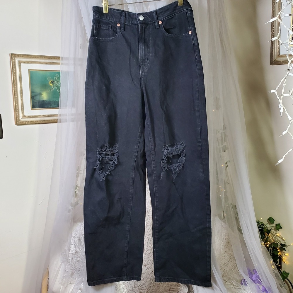 Y2K Grunge Baggy Lantern Distressed Jeans Alt Girl Size 4 30x30 Retro High Rise - Picture 2 of 7